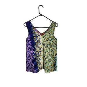 Multicolor Sleeveless Floral Print V-Neck Blouse Top XS